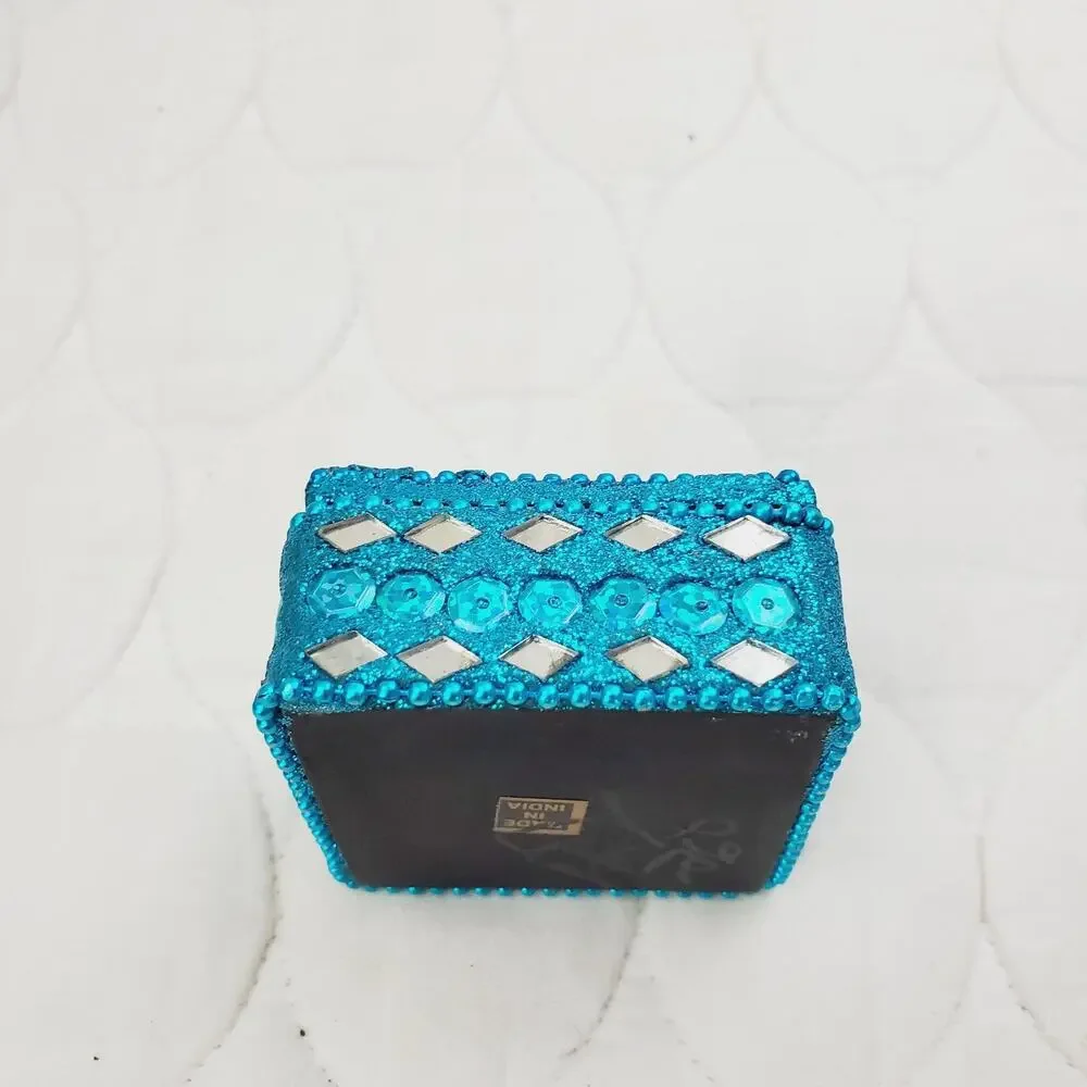 Vintage Rare Trinket Box Beaded Mirrored Lidded 2